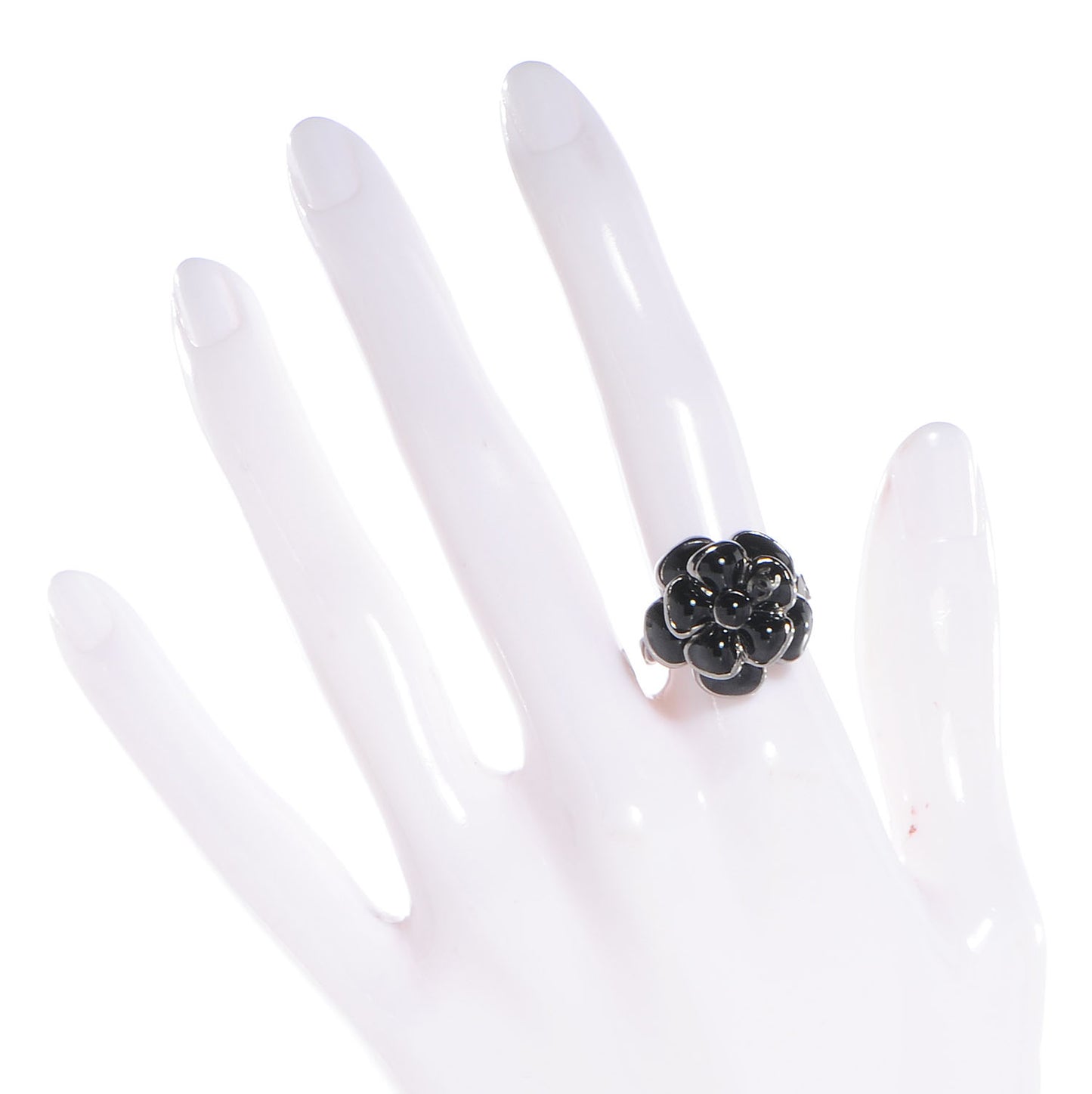 Enamel CC Camellia Ring Size 6.5 Black Silver