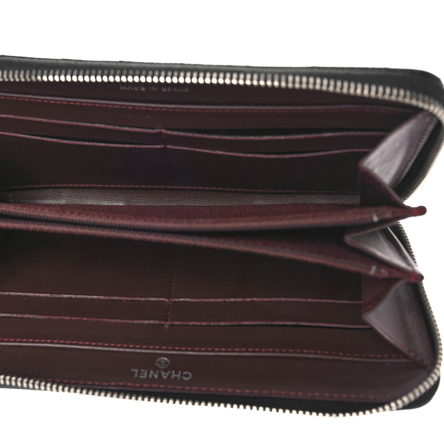 Chanel Caviar Chevron Quilted Large Gusset Zip Around Wallet Black 5 of 9