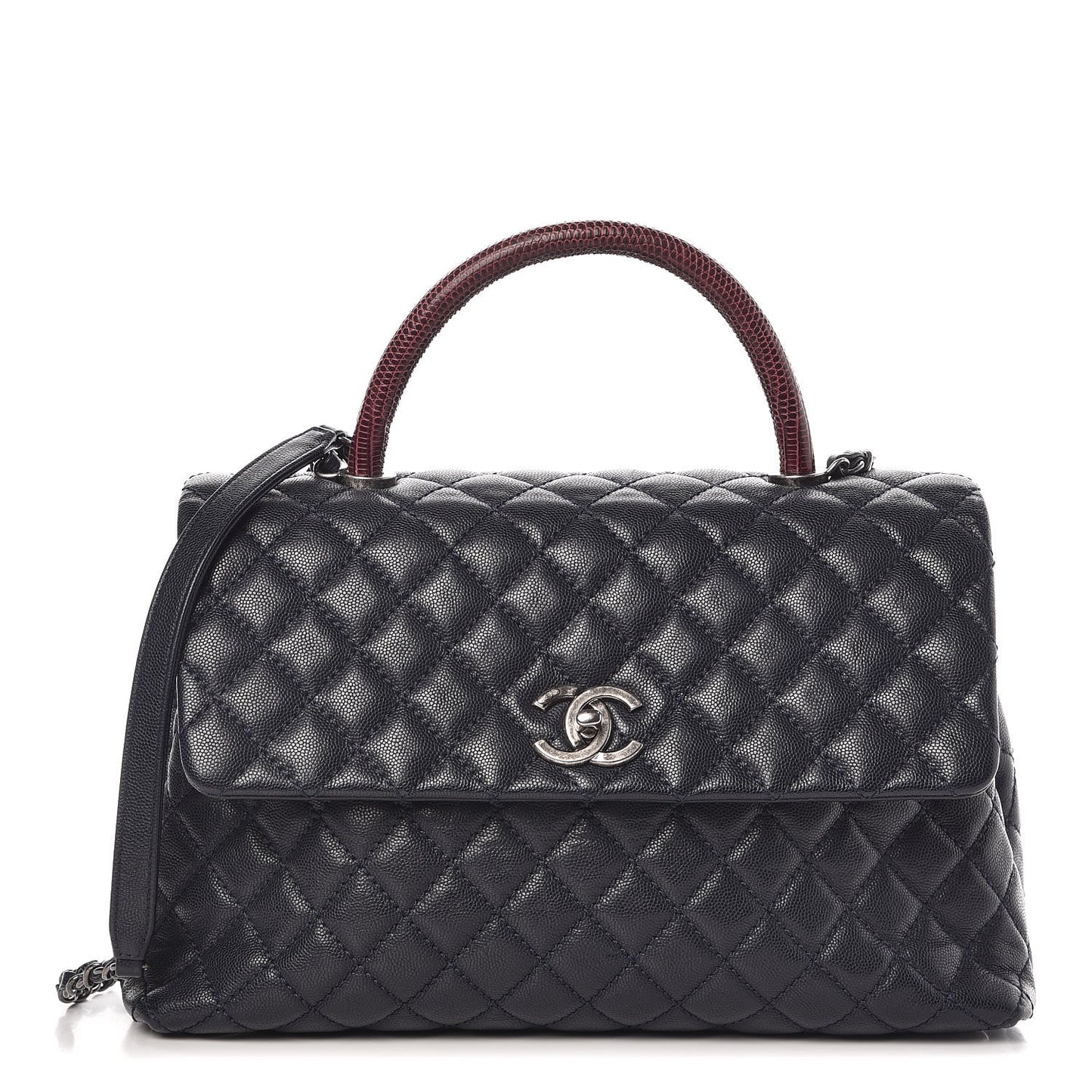 Caviar Lizard Quilted Medium Coco Handle Flap Navy