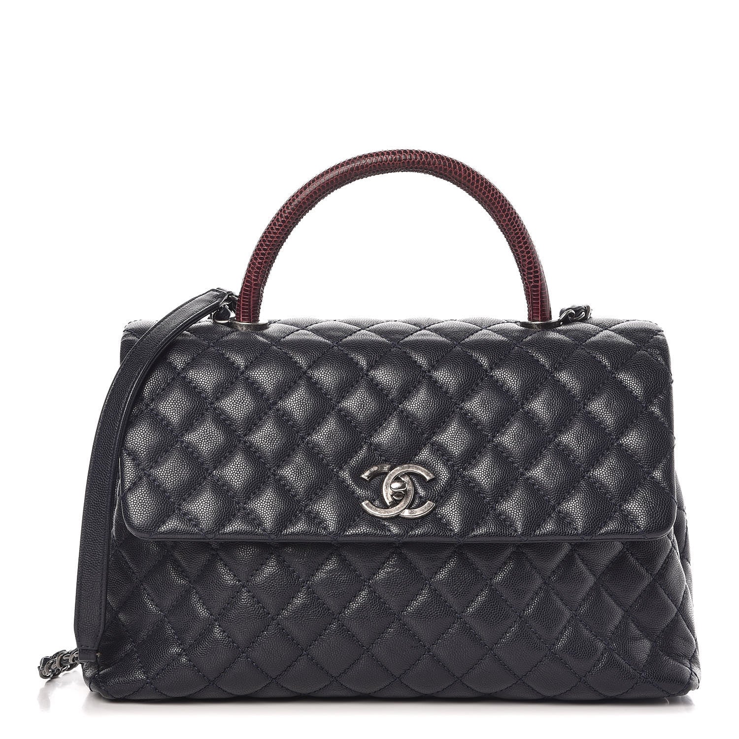 Chanel Caviar Lizard Quilted Medium Coco Handle Flap Navy 1 of 9