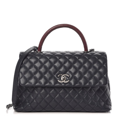 Chanel Caviar Lizard Quilted Medium Coco Handle Flap Navy 1 of 9