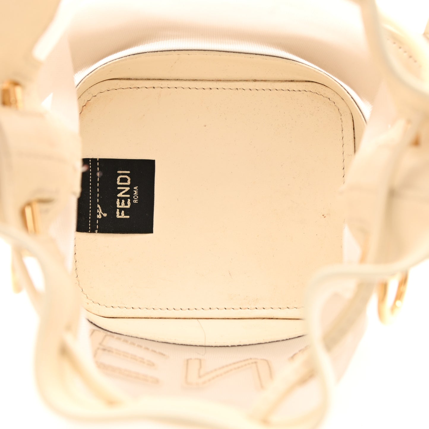 Mesh Vitello King F is Fendi Logo Embroidered Mini Mon Tresor Bucket Bag Sabbia White Ice