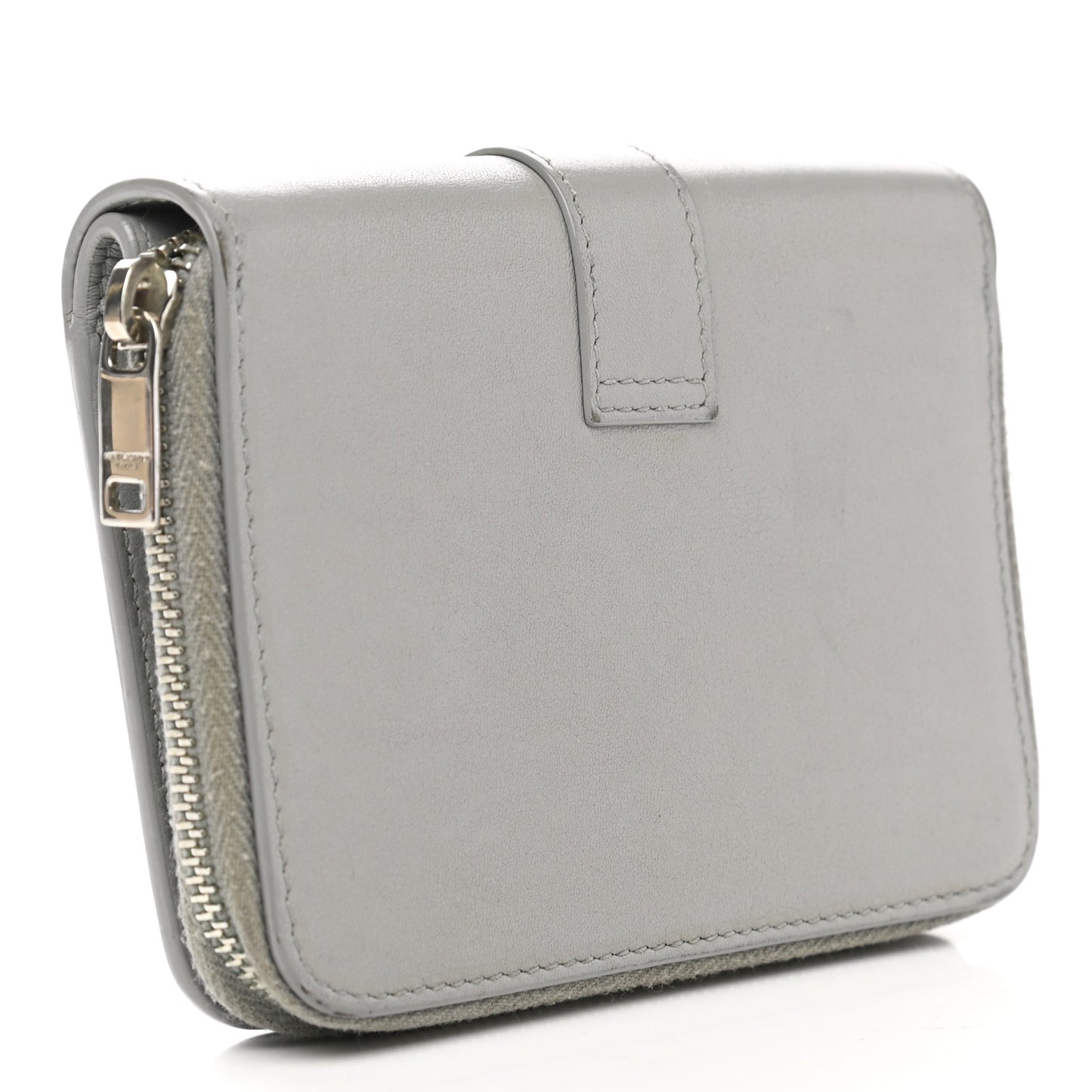 Smooth Calfskin Monogram Zip Around Compact Wallet Gray