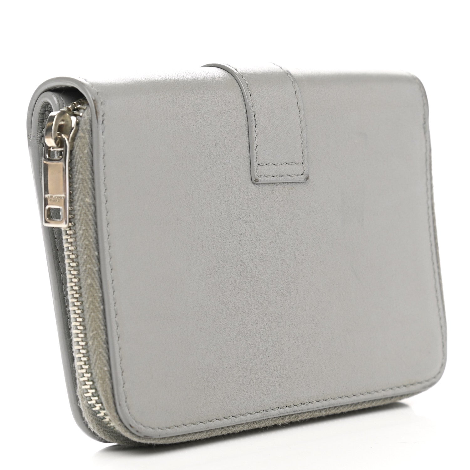 Saint Laurent Smooth Calfskin Monogram Zip Around Compact Wallet Gray 3 of 11