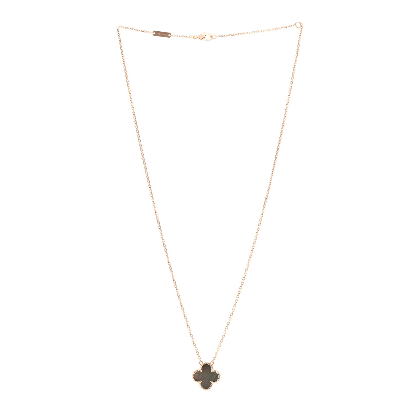 18K Rose Gold Gray Mother of Pearl Vintage Alhambra Pendant Necklace