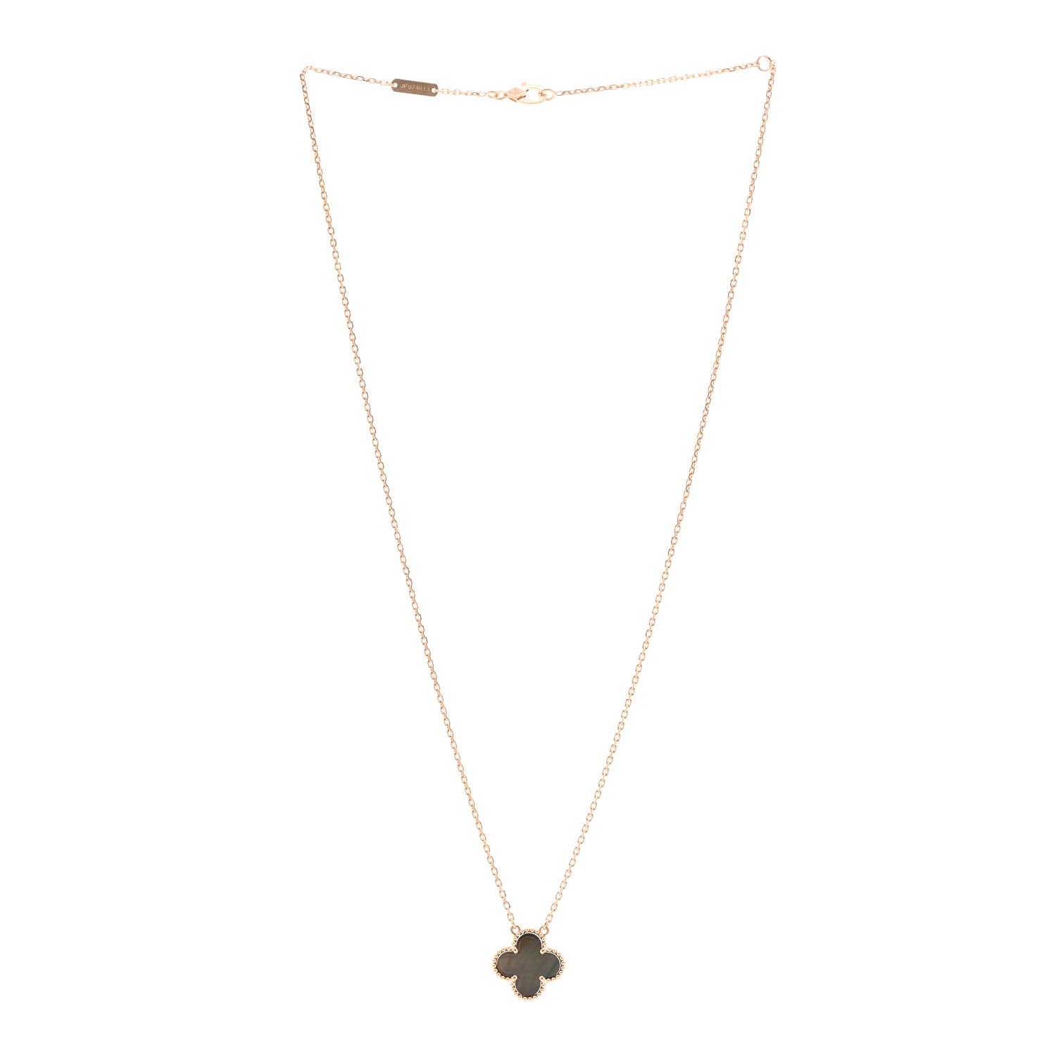 Van Cleef & Arpels 18K Rose Gold Gray Mother of Pearl Vintage Alhambra Pendant Necklace 3 of 6