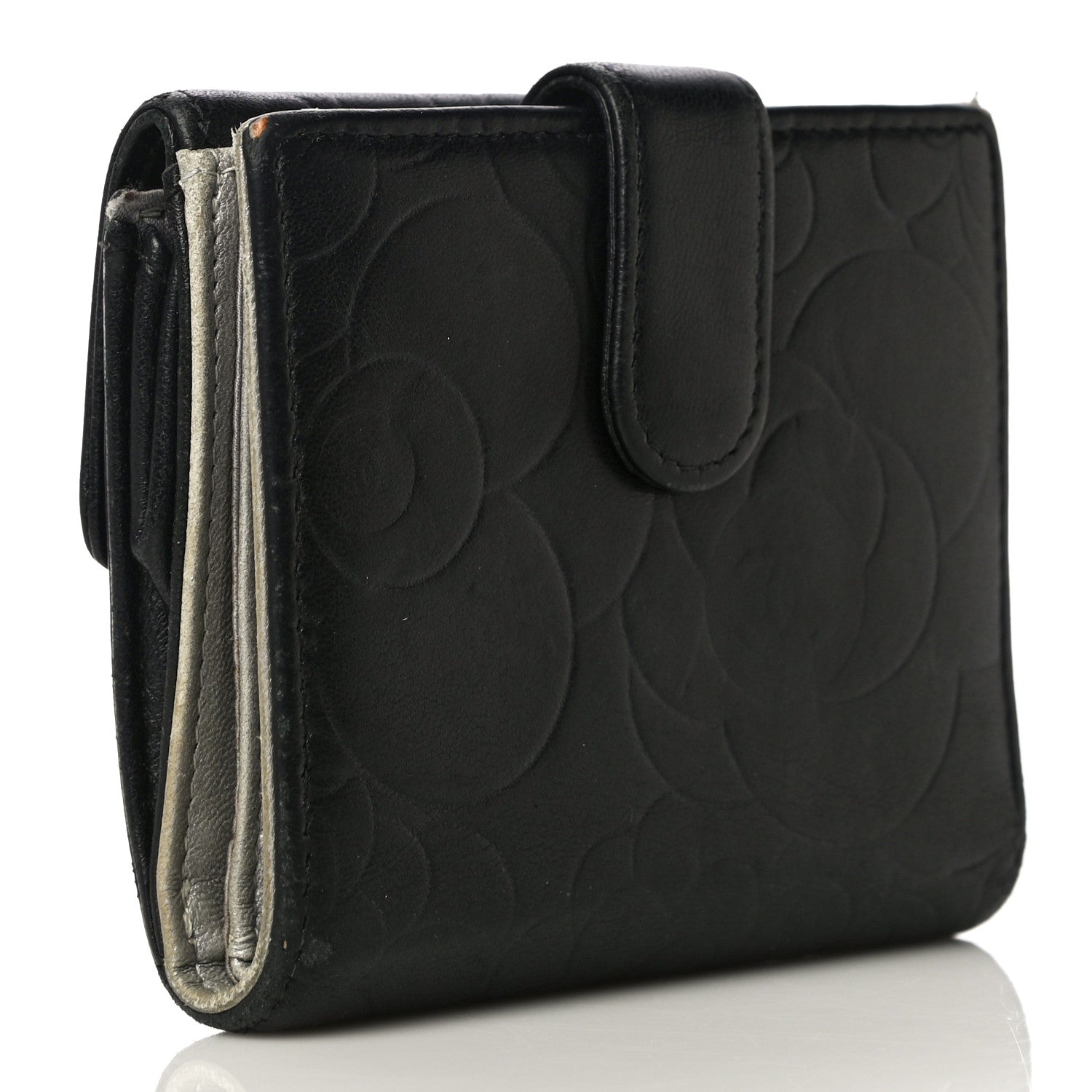 Chanel Lambskin Embossed Camellia French Wallet Black 3 of 21
