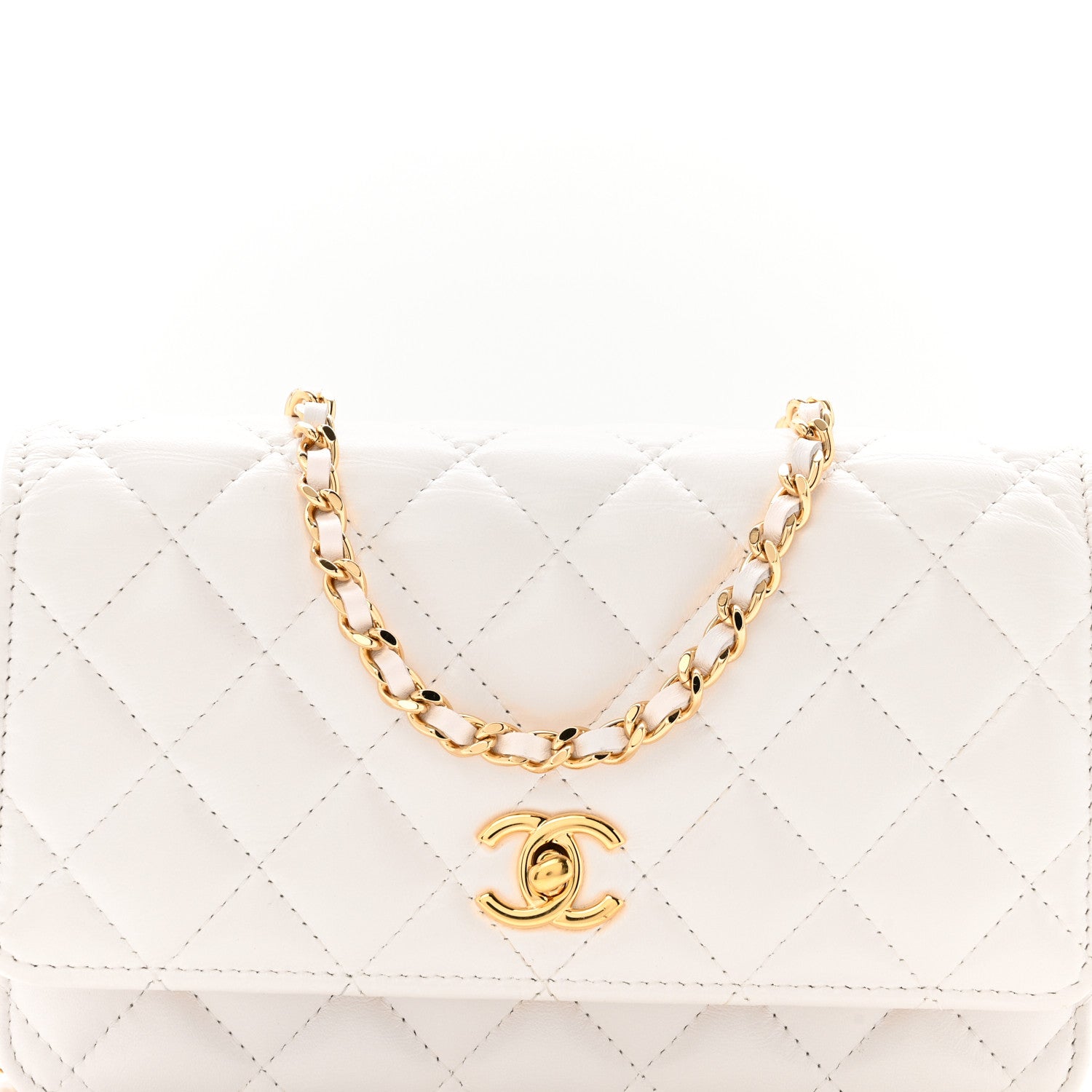 Chanel Shiny Crumpled Calfskin Quilted Enamel Heart Wallet On Chain WOC White 9 of 13