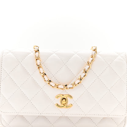 Chanel Shiny Crumpled Calfskin Quilted Enamel Heart Wallet On Chain WOC White 9 of 13