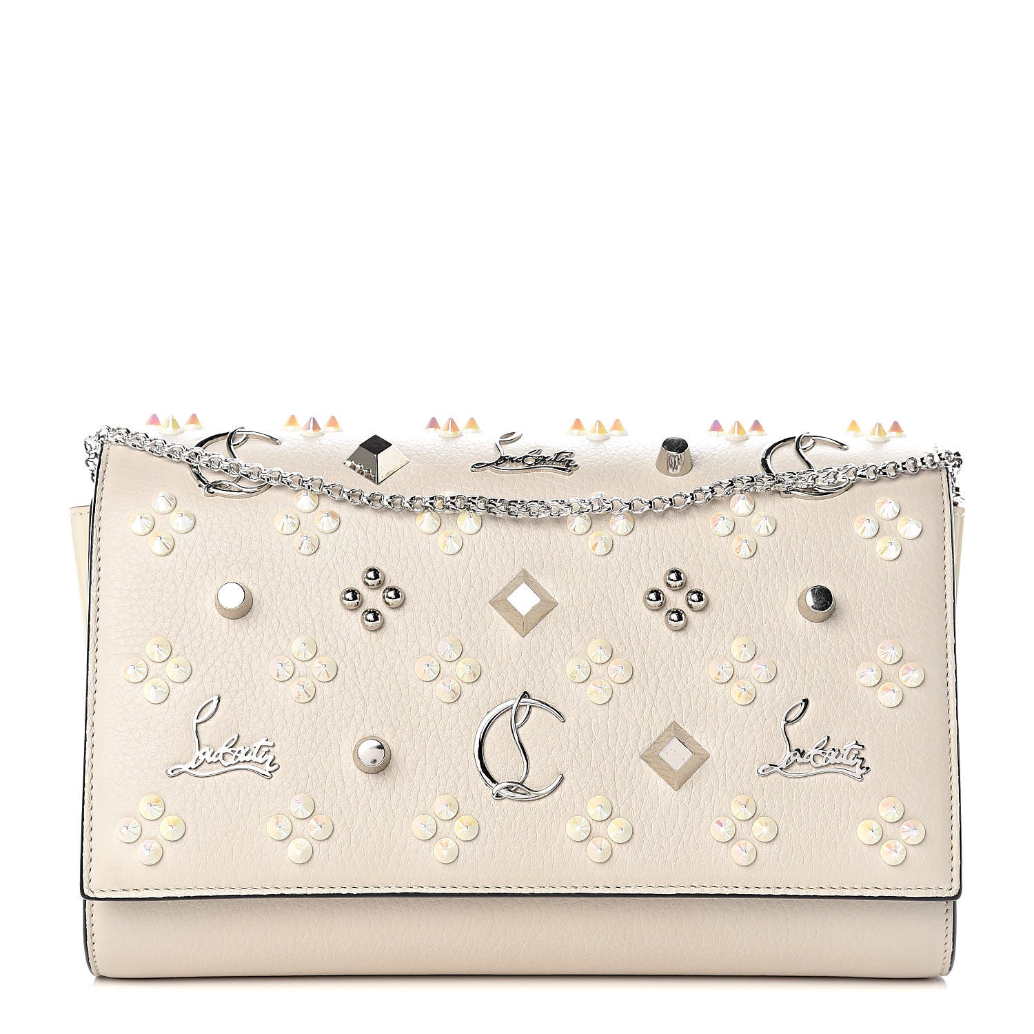 Christian Louboutin Calfskin Spikes Loubinthesky Paloma Wallet On Chain Beige 1 of 11