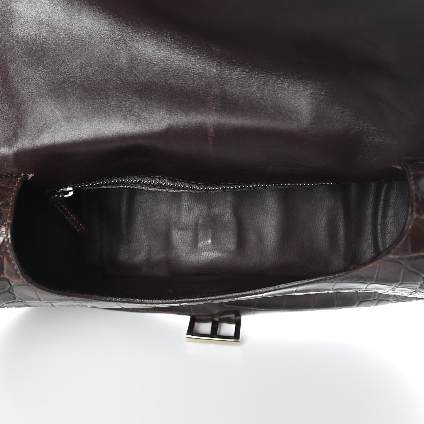 Calfskin Crocodile Embossed Buckle Satchel Moro