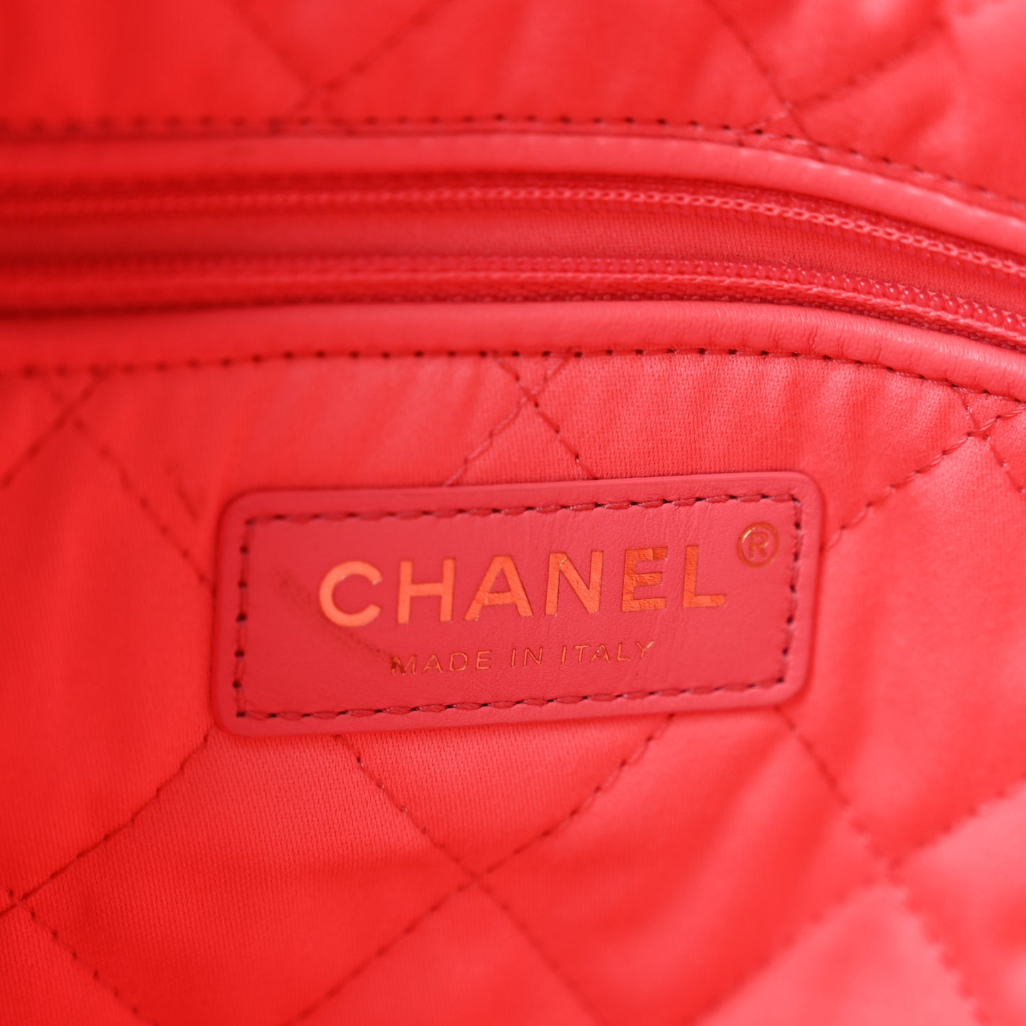 Shiny Calfskin Quilted Chanel 22 Coral Pink