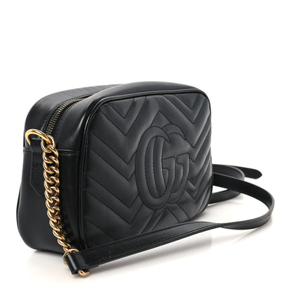 Gucci Calfskin Matelasse Small GG Marmont Chain Shoulder Bag Black 2 of 9