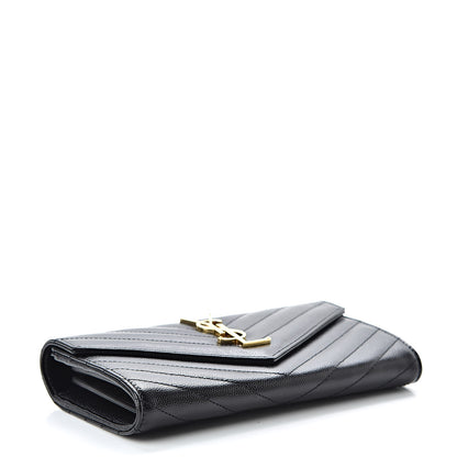 Saint Laurent Grain De Poudre Matelasse Chevron Monogram Flap Wallet Black 4 of 8