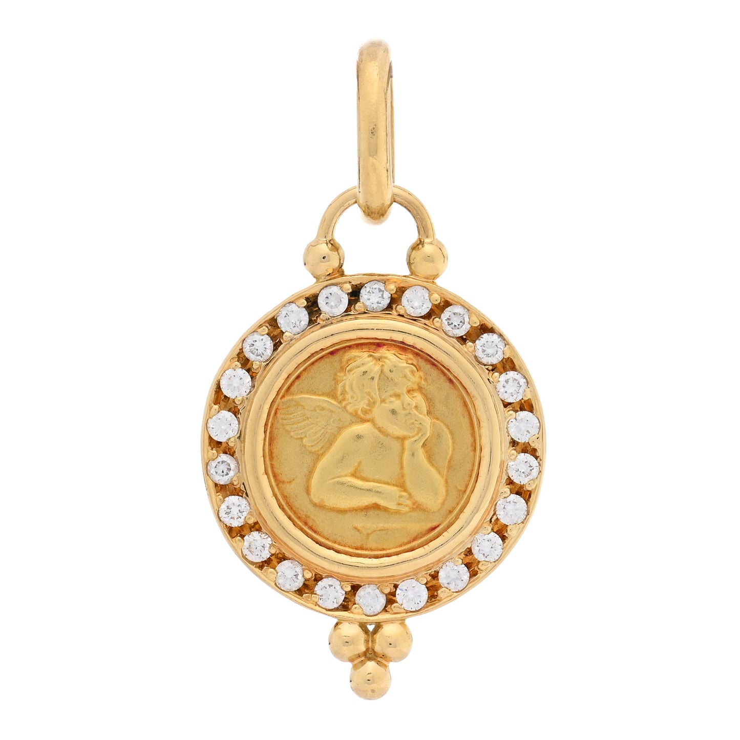 18K Yellow Gold Diamond Small Pave Angel Pendant