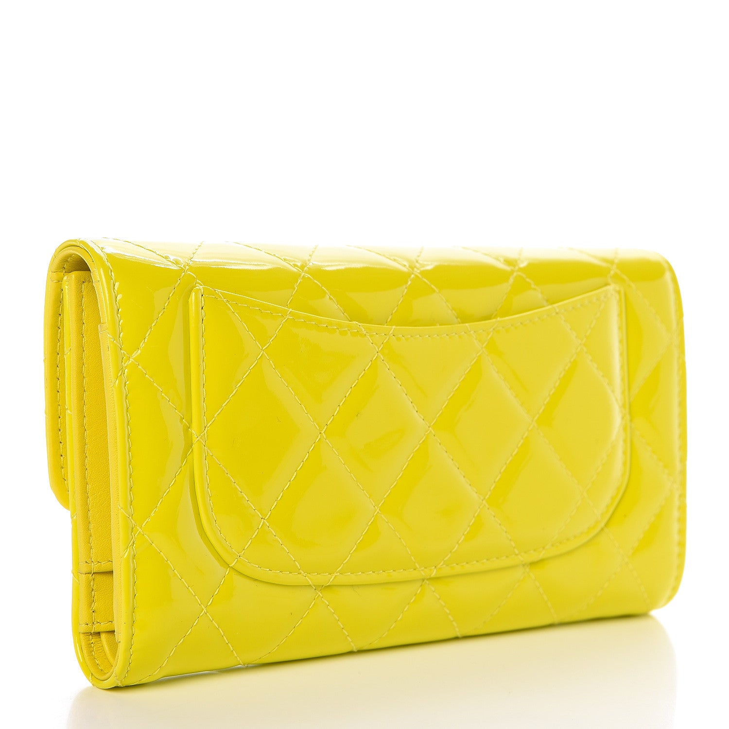 Chanel Patent Quilted Large Flap Wallet Yellow 5 of 9