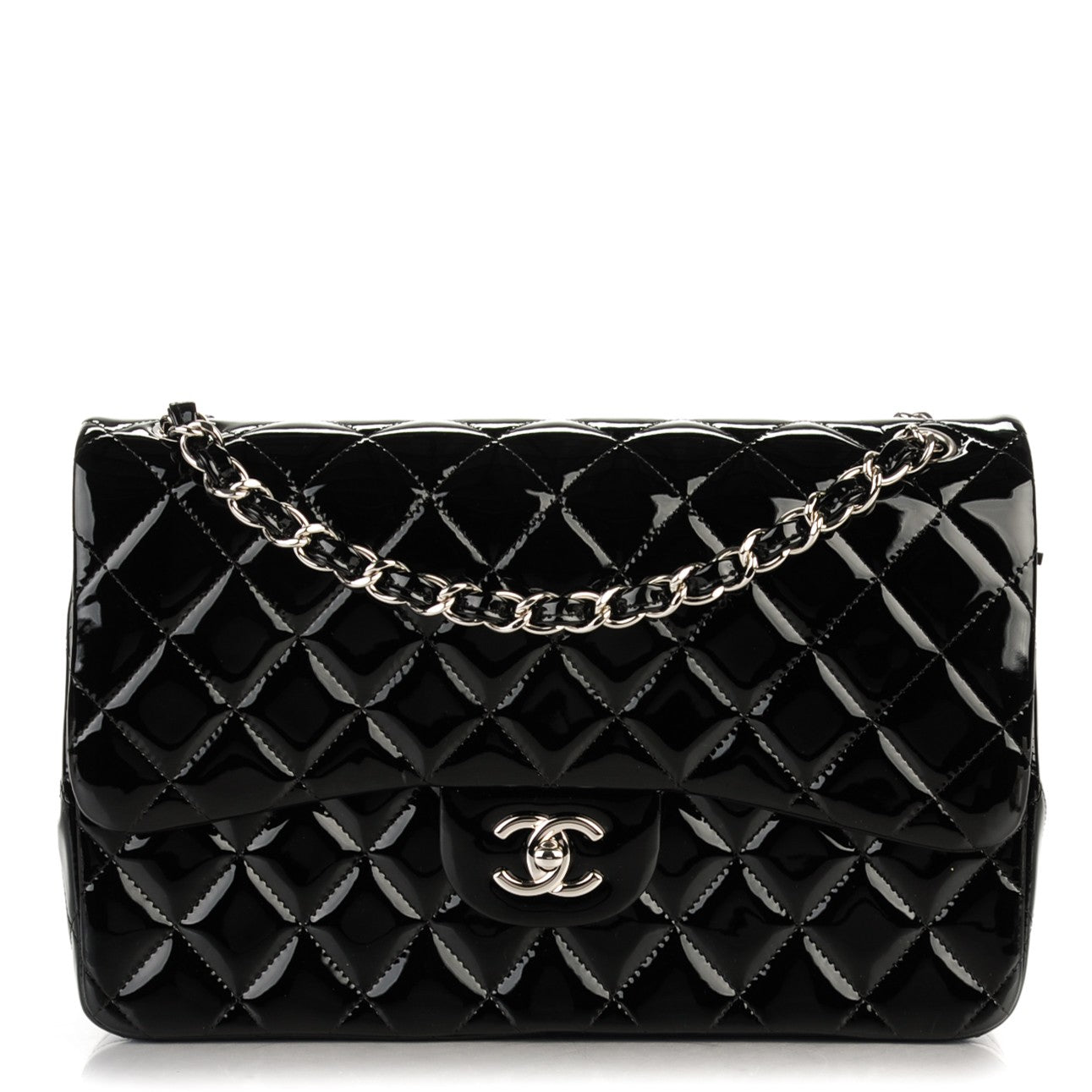 Patent Quilted Jumbo Double Flap Black