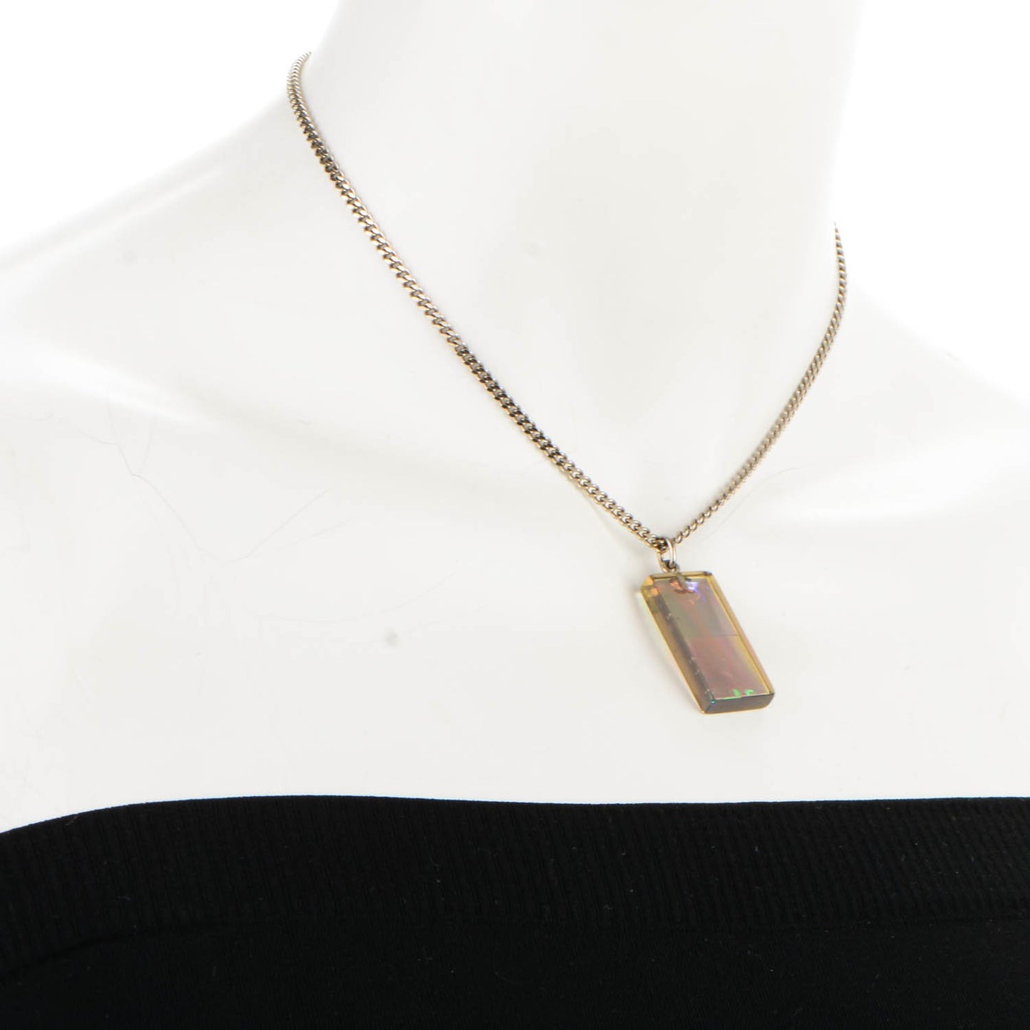 Iridescent Disco Pendant Necklace Silver