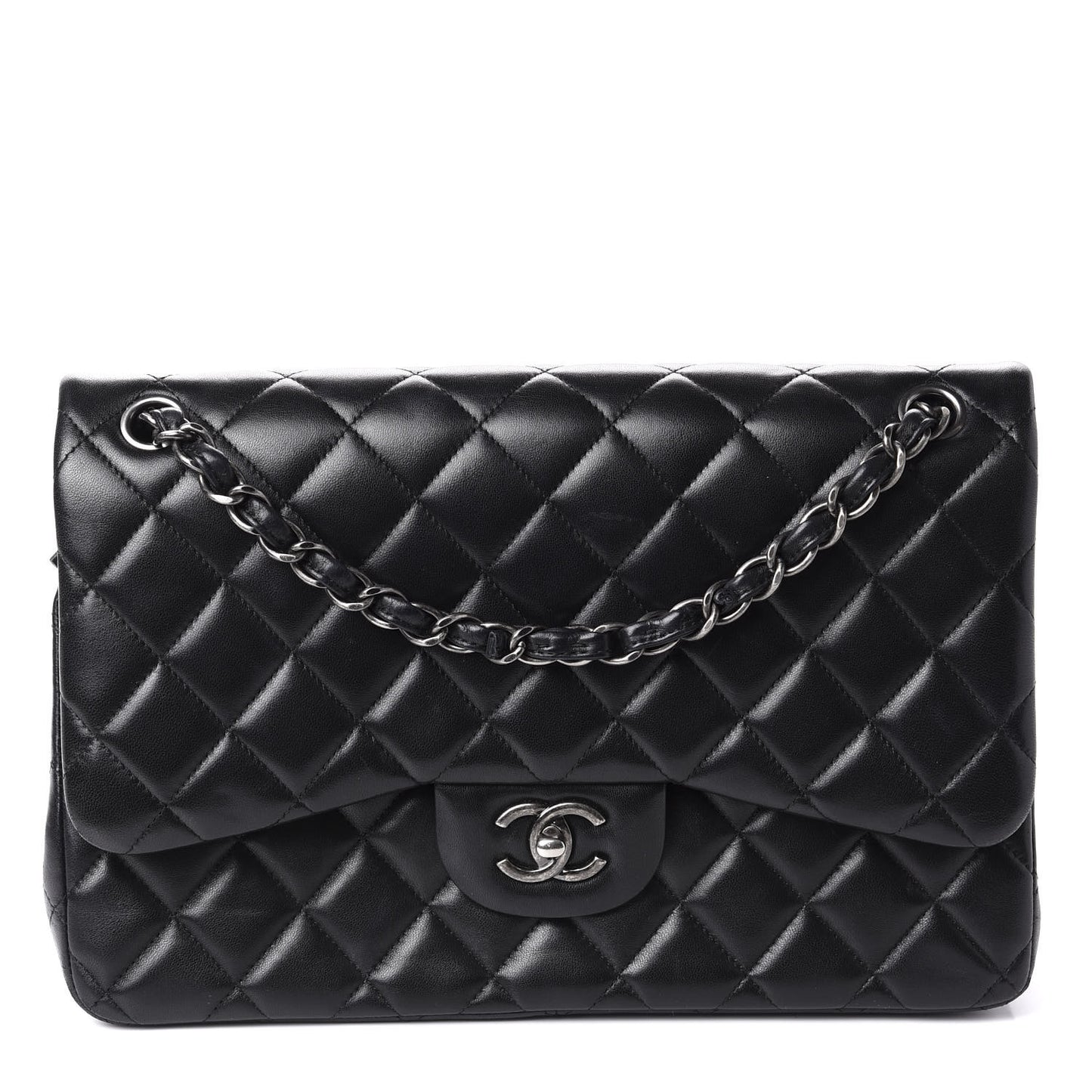 Lambskin Quilted Jumbo Double Flap Black