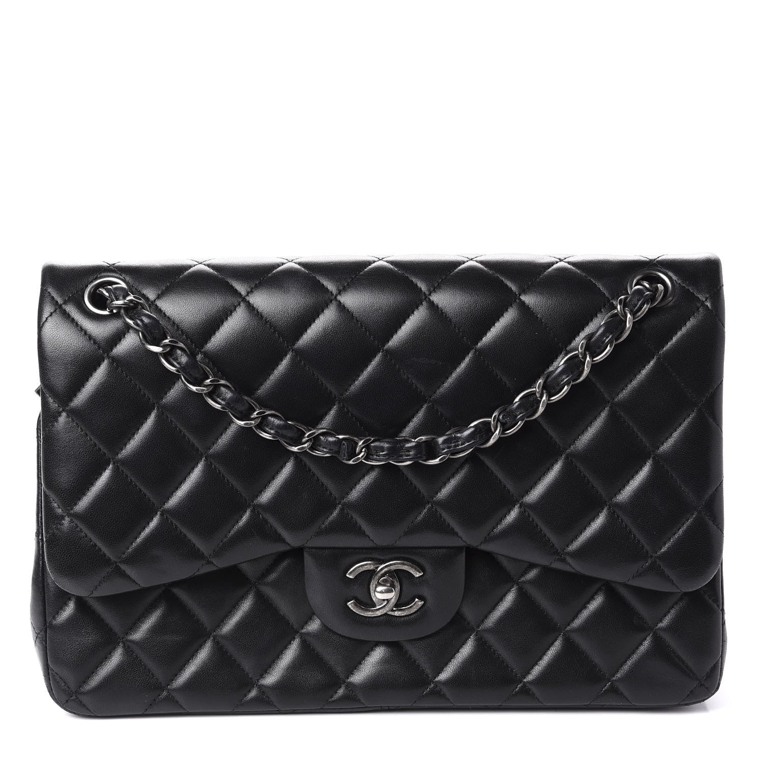 Chanel Lambskin Quilted Jumbo Double Flap Black 1 of 12