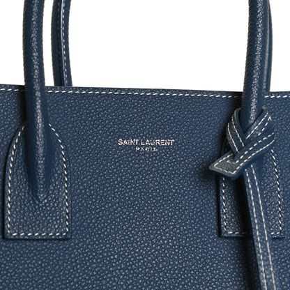 Saint Laurent Grained Calfskin Topstitch Baby Sac De Jour Denim 7 of 11