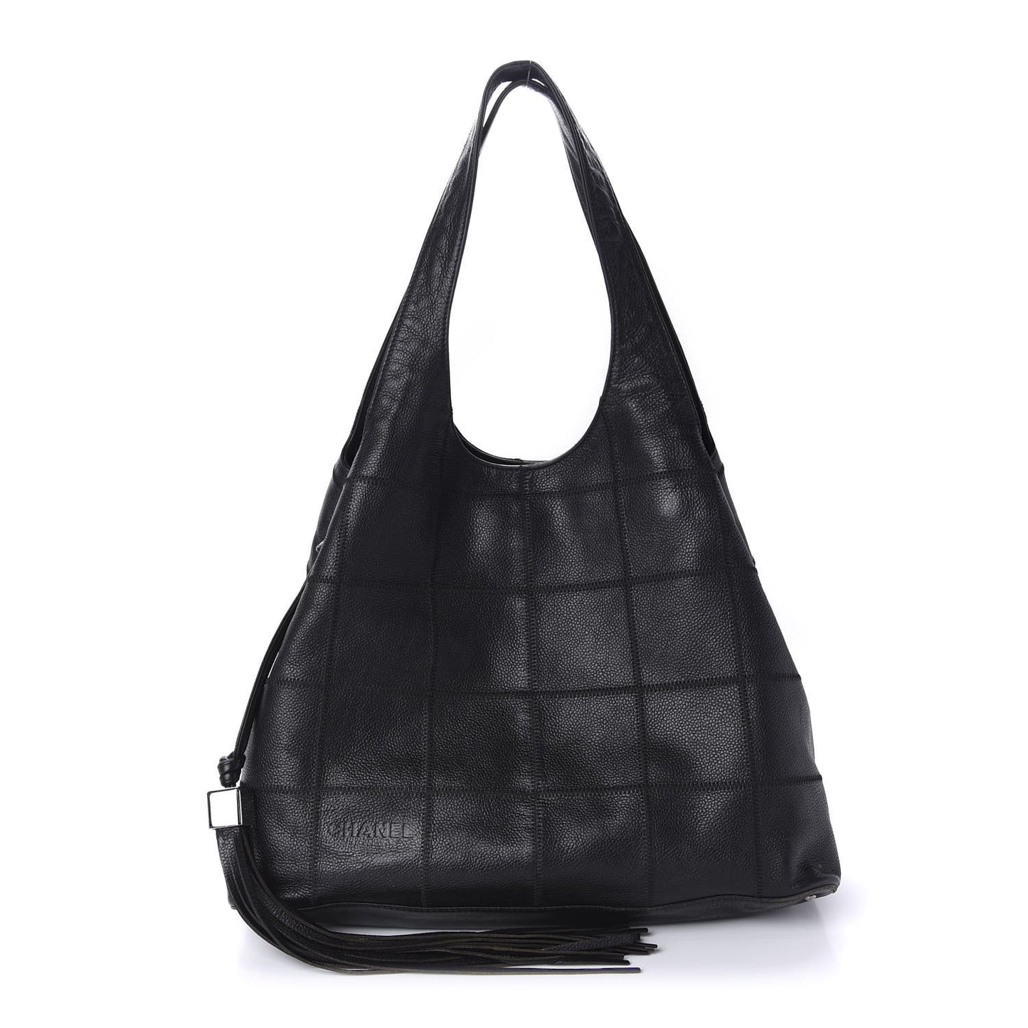 Calfskin Square Stitched Tassel Bag Black