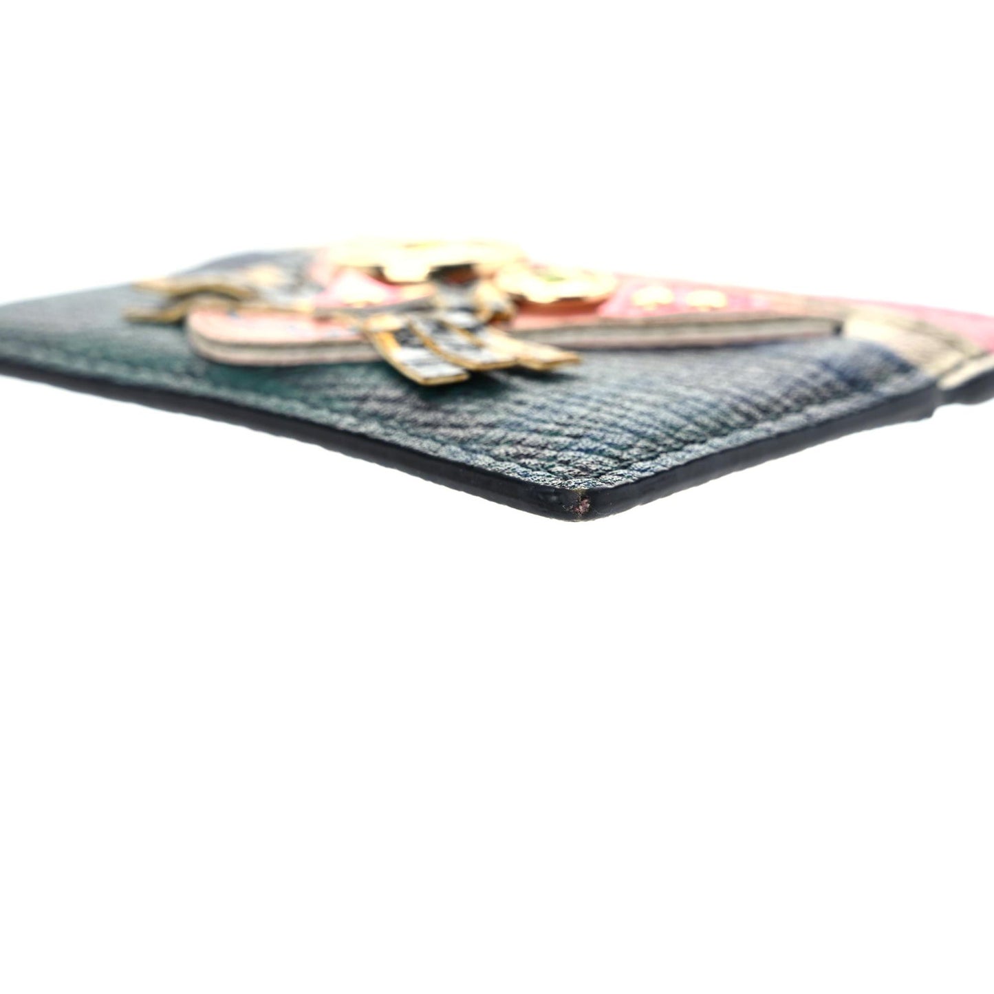 Calfskin Haymarket Check Cat Appliqué Card Case Multicolor
