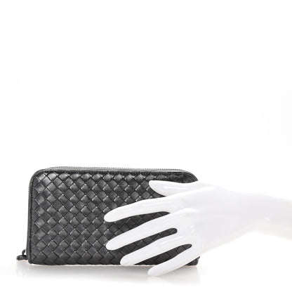 Bottega Veneta Metallic Nappa Intrecciato Zip Around Wallet Black 2 of 8