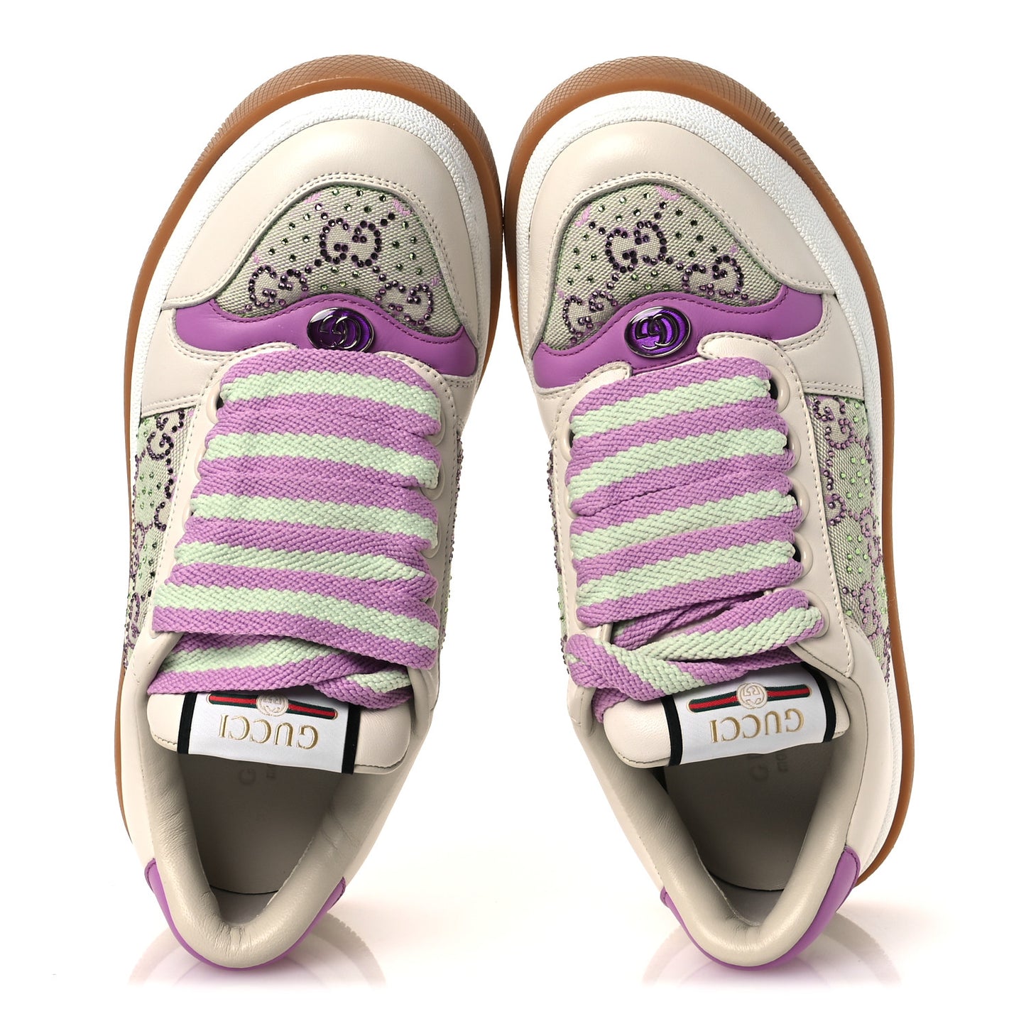 Nappa Charlotte Canvas Crystal GG Monogram Womens Screener 50mm Sneakers 37.5 Off White