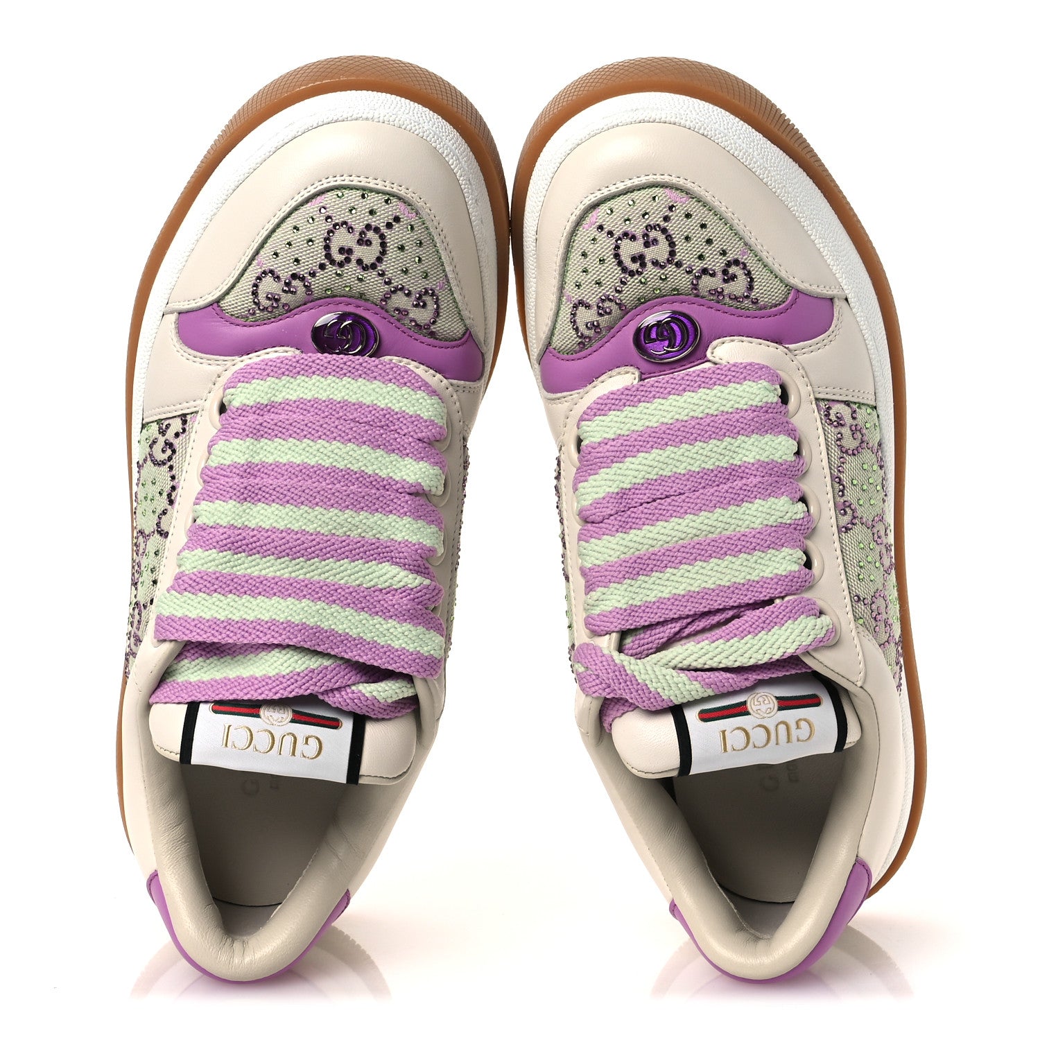Gucci Nappa Charlotte Canvas Crystal GG Monogram Womens Screener 50mm Sneakers 37.5 Off White 2 of 11