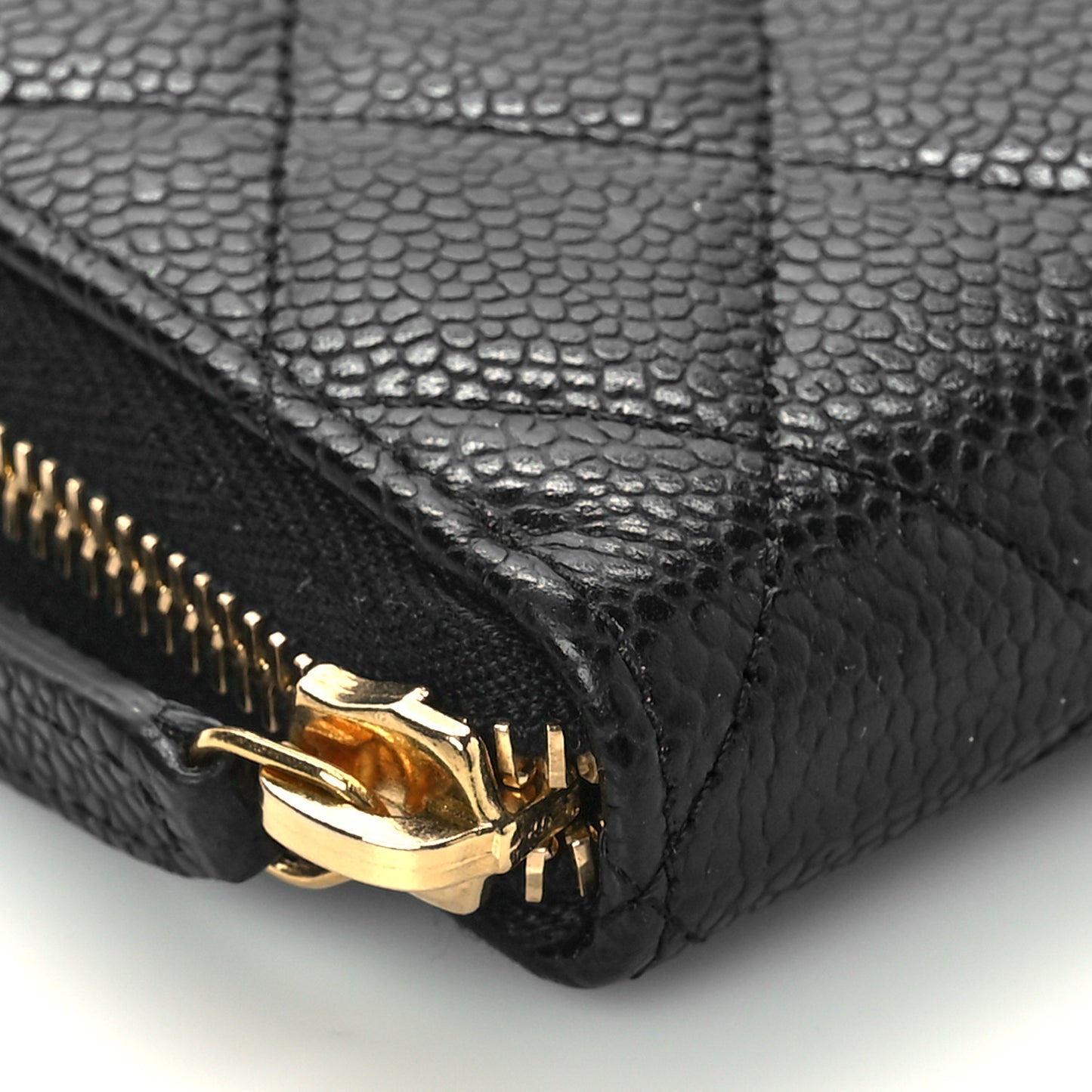 Caviar Quilted Large Zip Around Wallet Black