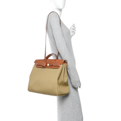 Hermes Military Toile Vache Hunter Herbag Zip Retourne 39 MM Poussiere Fauve 2 of 11