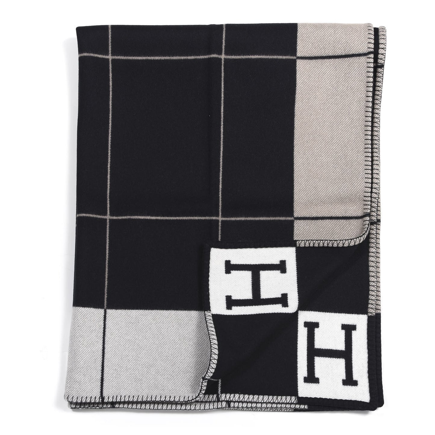 Wool Cashmere Avalon III Blanket Ecru Black