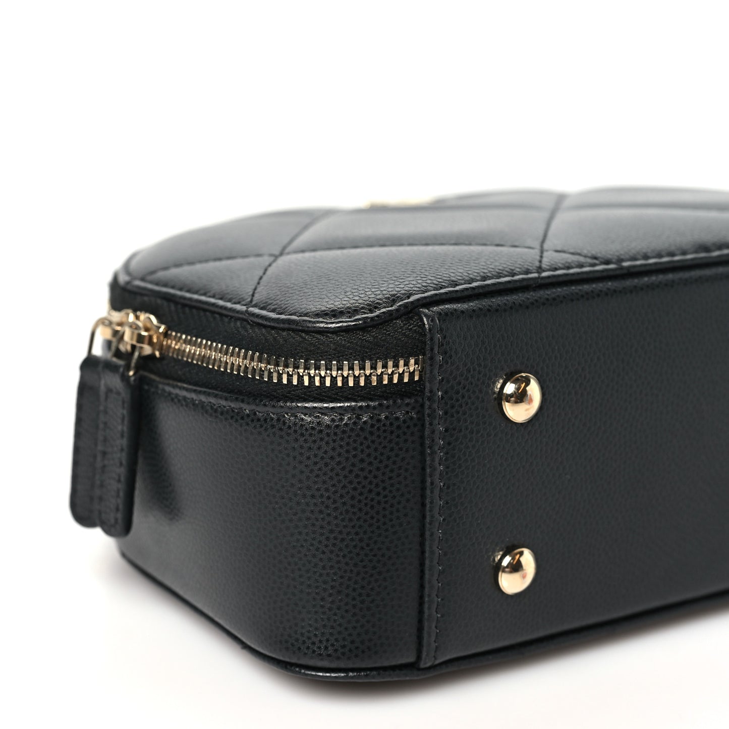 Grained Calfskin Quilted Top Handle Chain Clutch Black