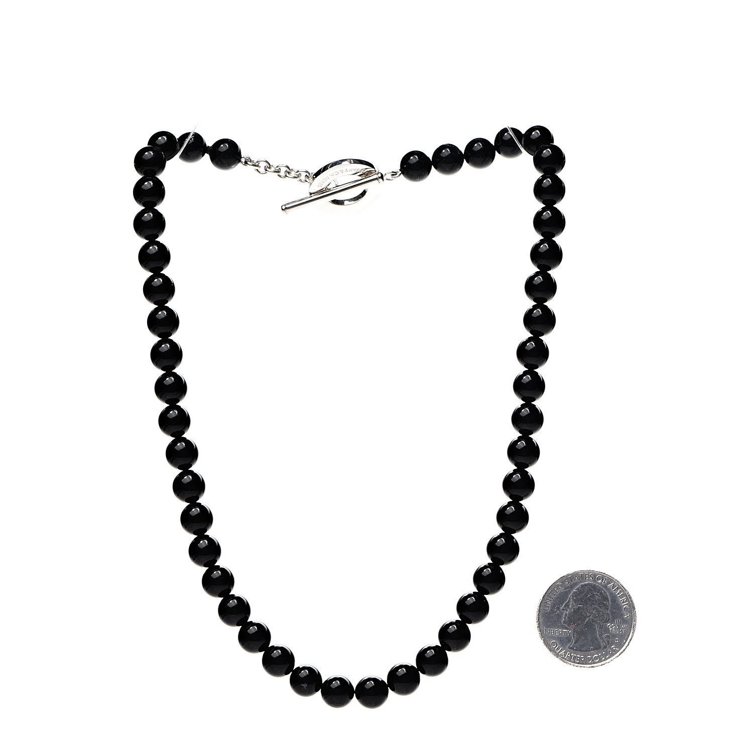 Tiffany Sterling Silver Black Onyx Bead Toggle Necklace 3 of 7