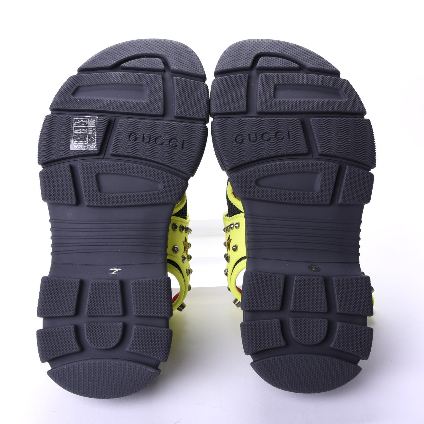 Technical Canvas Calfskin Studded Mens Aguru Sandals 7 Neon Yellow