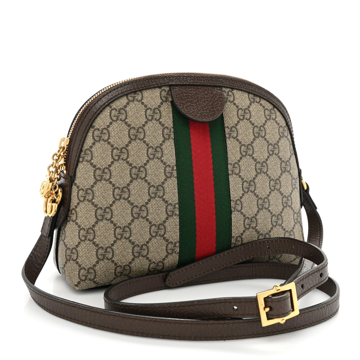 GG Supreme Monogram Textured Dollar Calfskin Web Small Ophidia Dome Shoulder Bag Beige Ebony New Acero