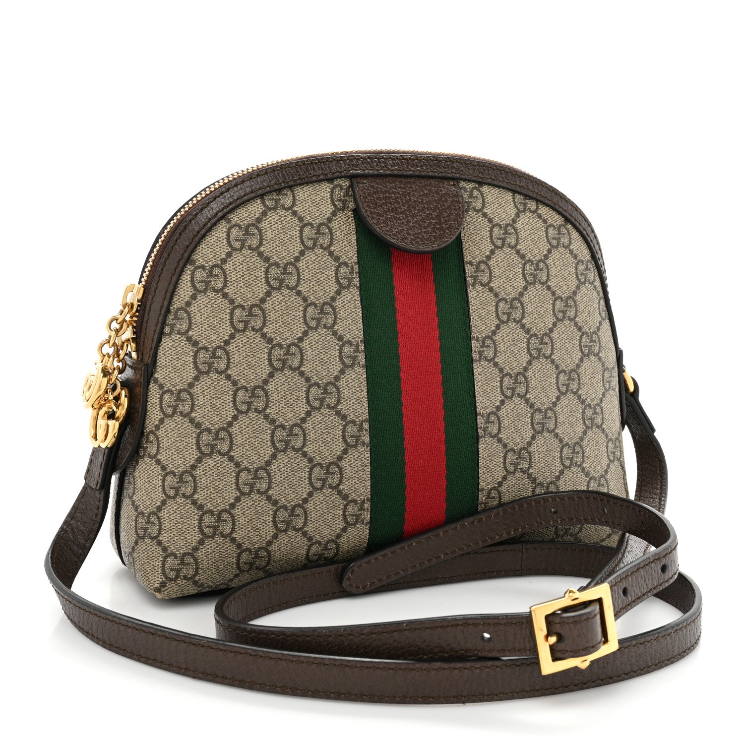 Gucci GG Supreme Monogram Textured Dollar Calfskin Web Small Ophidia Dome Shoulder Bag Beige Ebony New Acero 3 of 18