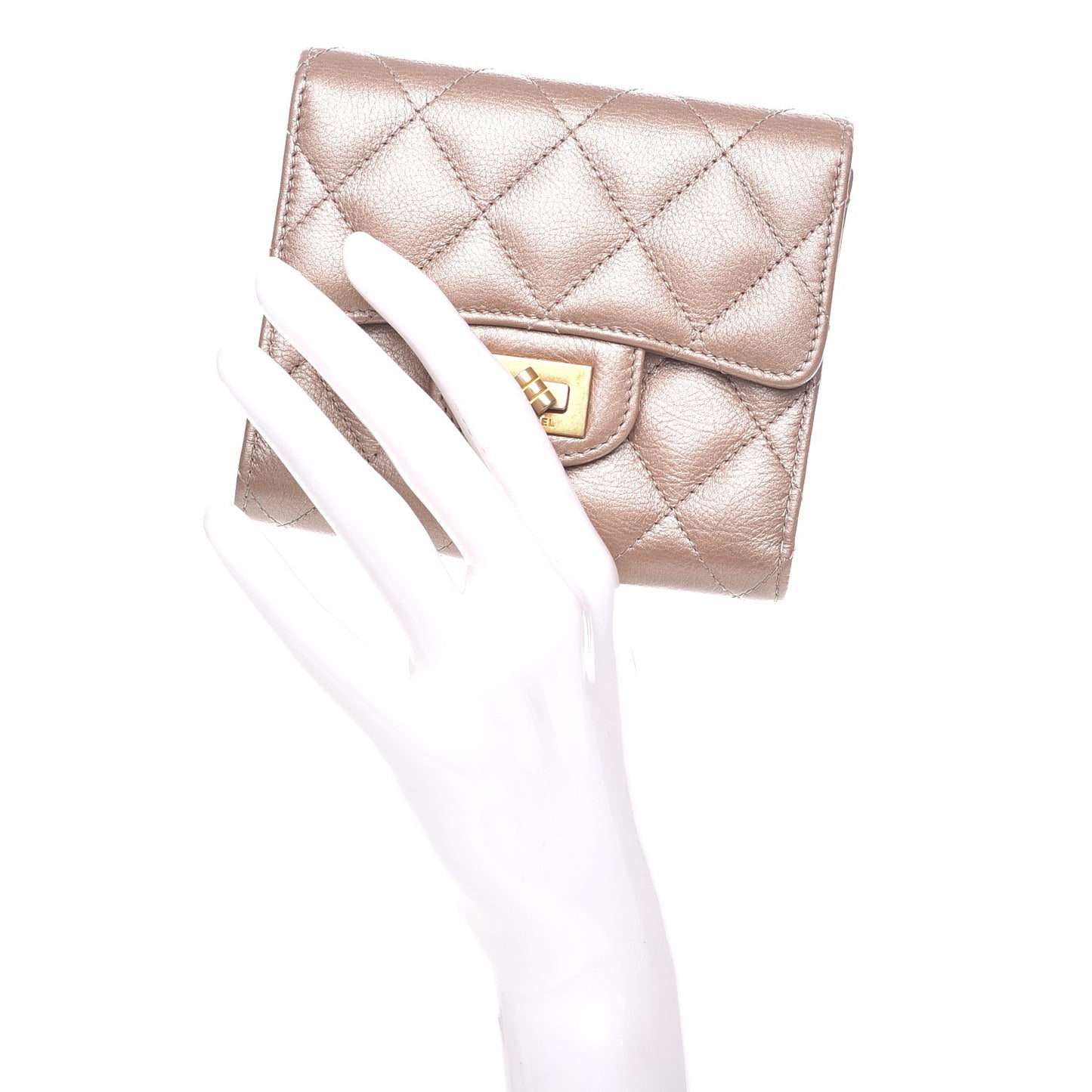 Metallic Aged Calfskin Quilted Small Reissue Wallet Gold