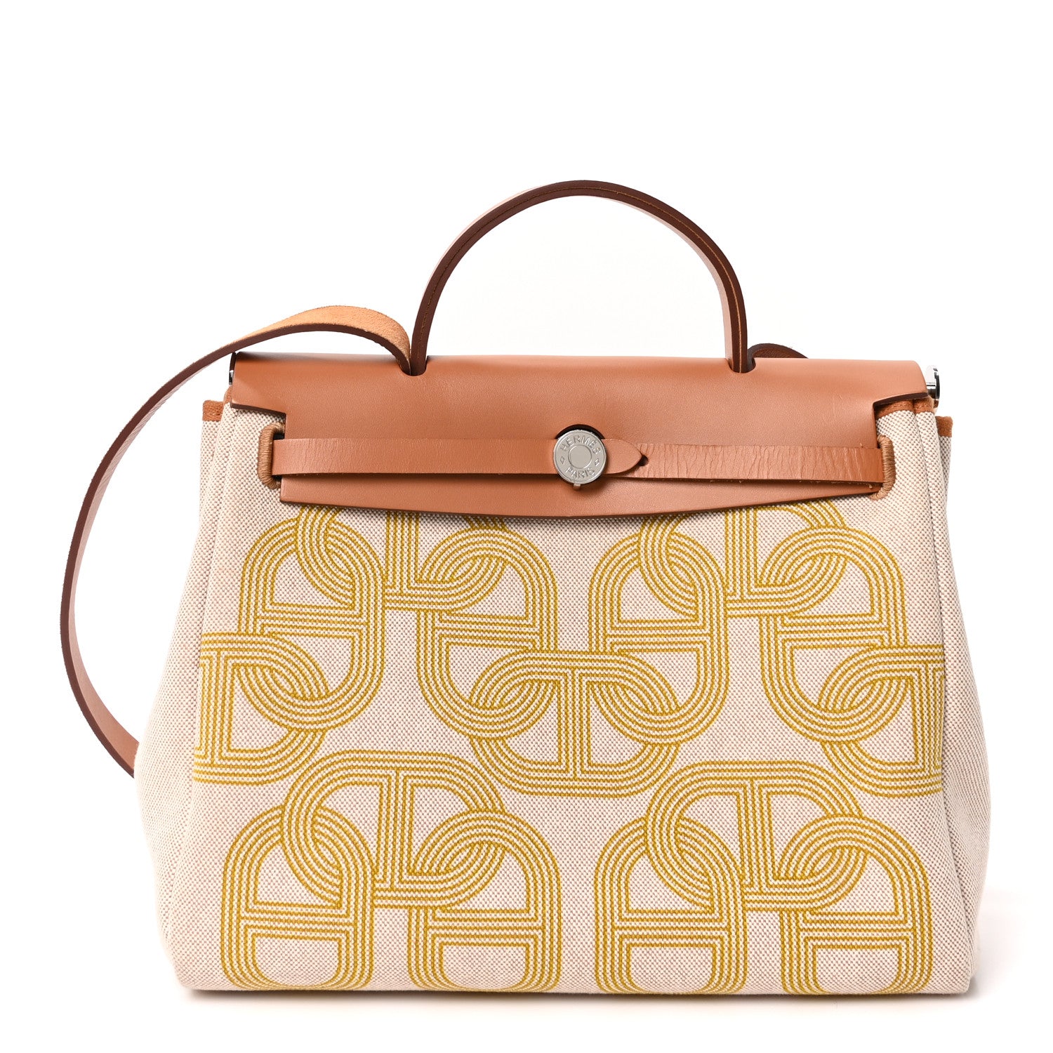 Hermes H Plume Canvas Vache Hunter Circuit 24 Herbag Zip Retourne 31 Ecru Jaune Natural 1 of 11