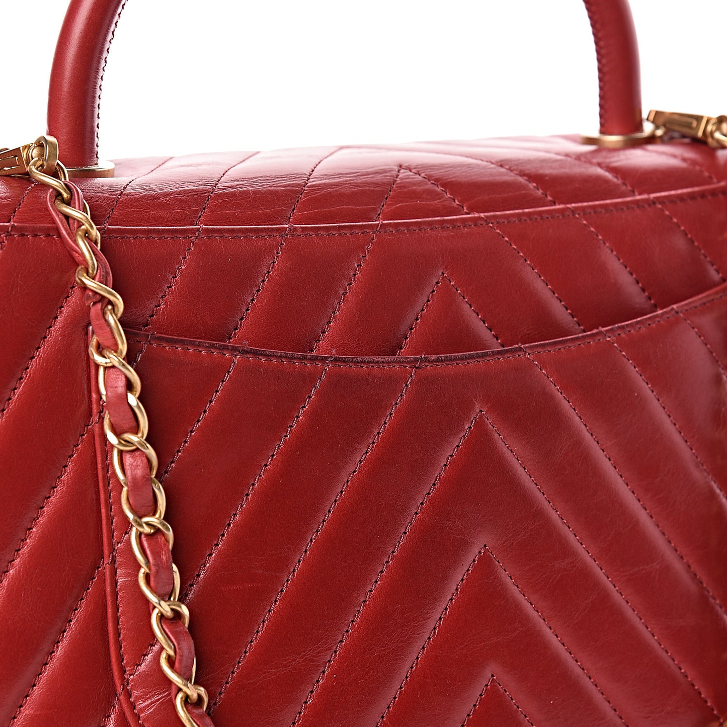 Calfskin Chevron Quilted Large Coco Handle Flap Red