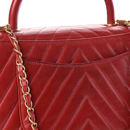 Chanel Calfskin Chevron Quilted Large Coco Handle Flap Red 14 of 15