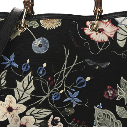 Gucci Canvas Cellarius Calfskin Flora Knight Large Bamboo Shopper Tote Black 8 of 11