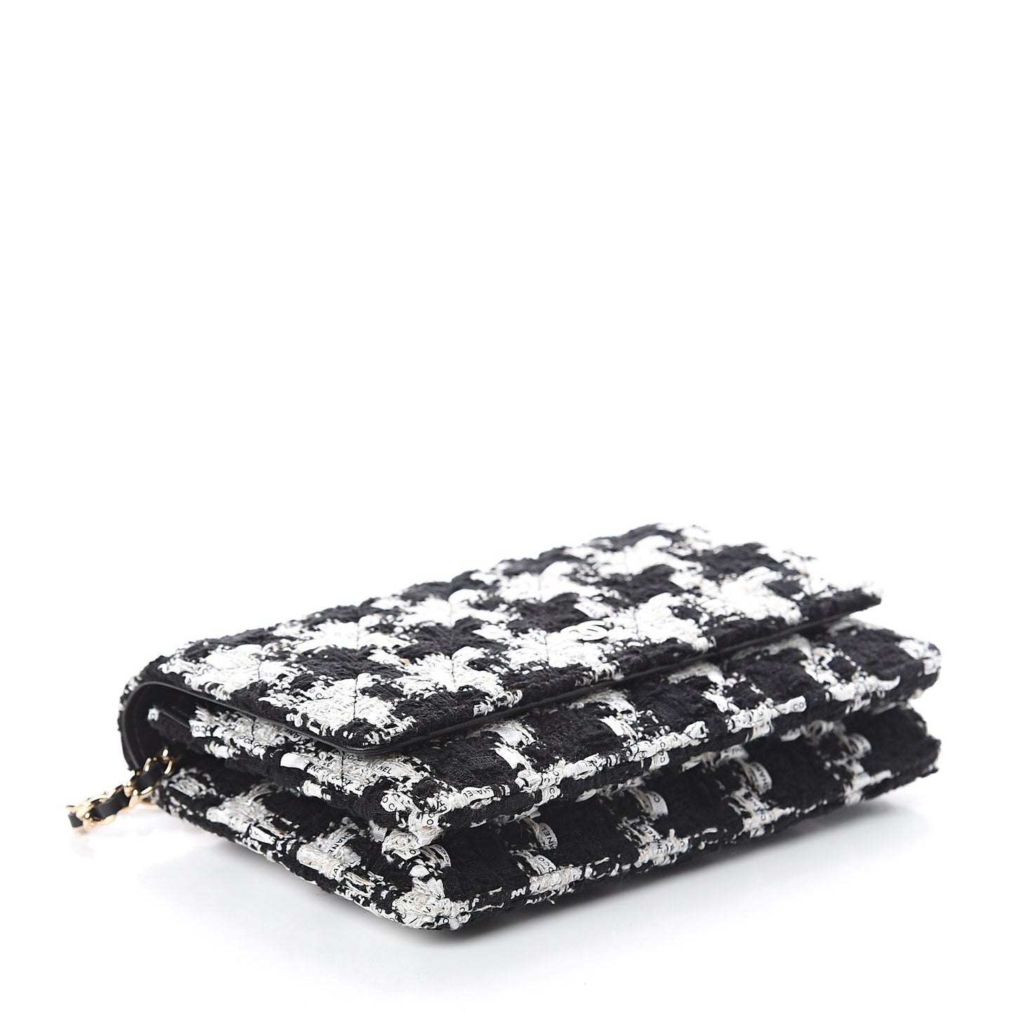 Tweed Quilted Wallet On Chain WOC Black Ecru White