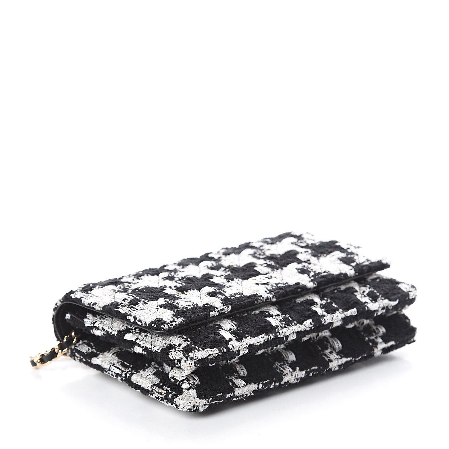 Chanel Tweed Quilted Wallet On Chain WOC Black Ecru White 3 of 9