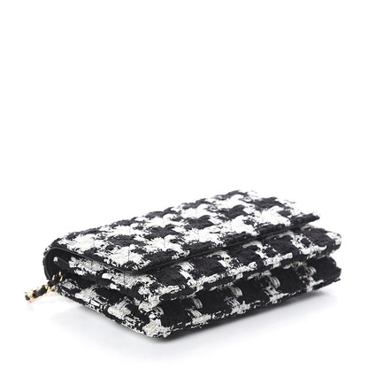 Chanel Tweed Quilted Wallet On Chain WOC Black Ecru White 3 of 9
