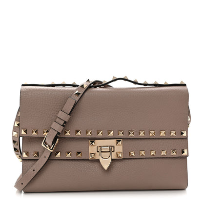 Valentino Garavani Grainy Calfskin Rockstud Double Flap Crossbody Bag Poudre 1 of 9