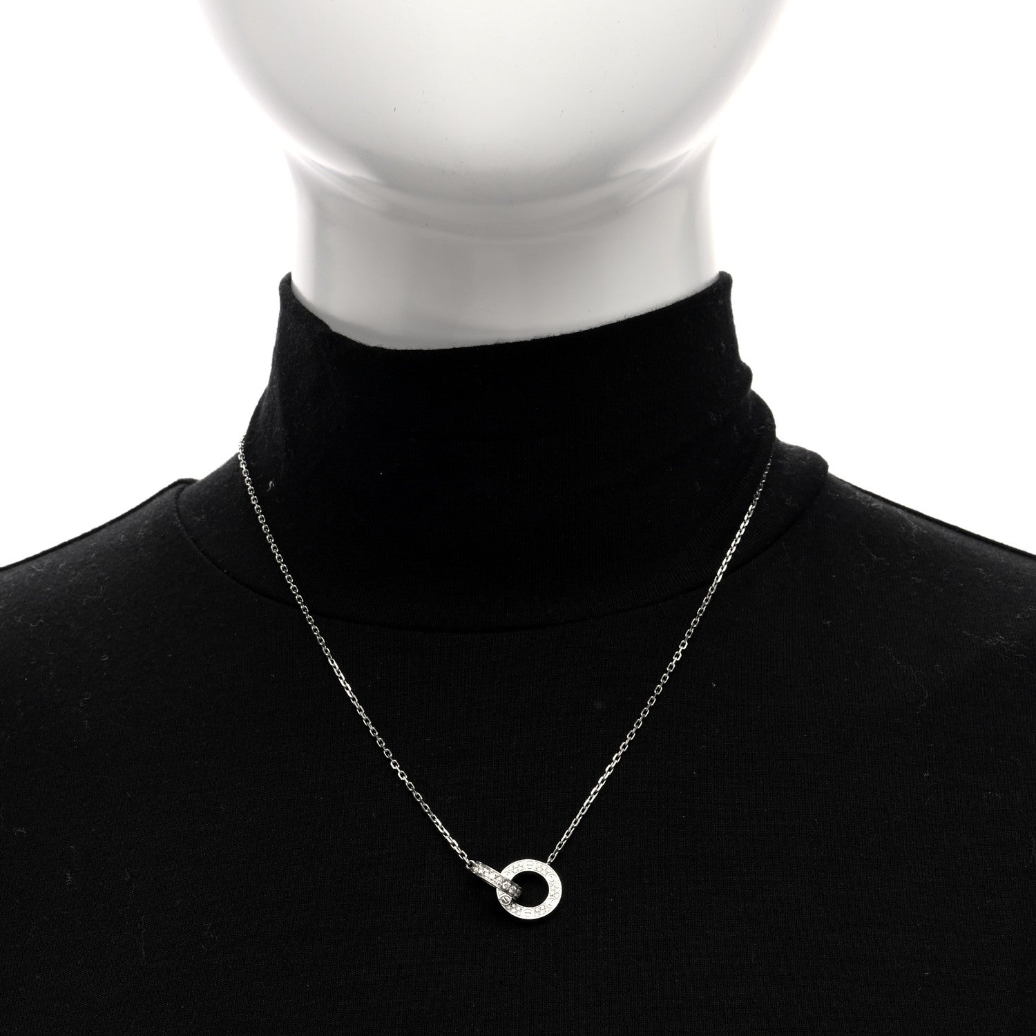 Cartier 18K White Gold Diamond Interlocking LOVE Paved Necklace 2 of 4