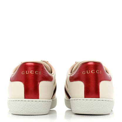 Gucci Calfskin Stripe Womens New Ace Sneakers 36 New Mystic White Ecru Red Flame 4 of 11