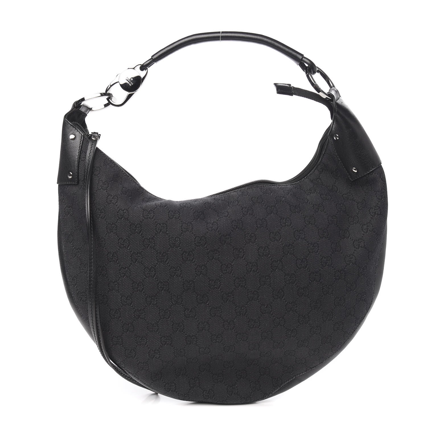 Gucci Denim Monogram Half Moon Hobo Black 1 of 9